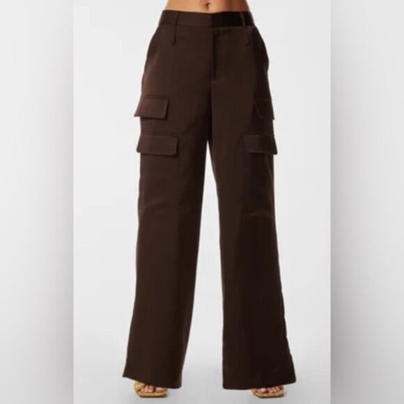 the noli shop Pants - The Noli Shop Milan Satin Dark Brown Cargo Wide Leg Pants Size 12